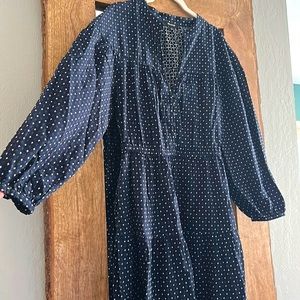 Indigo Navy and White Patterned Madewell Tiered Midi Dress